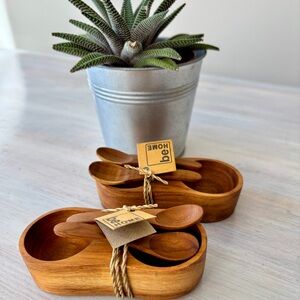 NWT Handcrafted be HOME Small Wooden Condiment Sets (2). Made in Thailand.